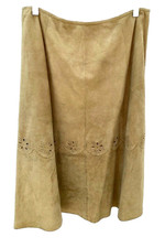 Vintage 70s Wapiti Tan Suede A-Line Skirt M/L Cutout Hippie Western Boho