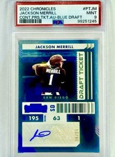 2022 PANINI CHRONICLES CP TICKET BLUE DRAFT AUTO #PTJM JACKSON MERRILL RC /99 SP