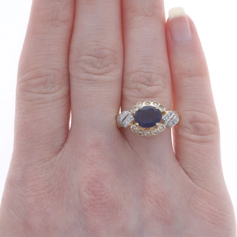 Yellow Gold Iolite Diamond Ring - 14k Oval 1.35ctw Milgrain - Image 2 of 4