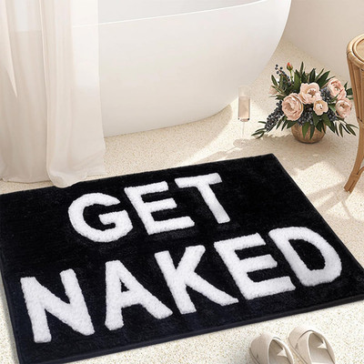 Get Naked Bath Mat Cute Bathroom Rugs 16'' X 24'' Non Slip Absorbent Black Bath Ru