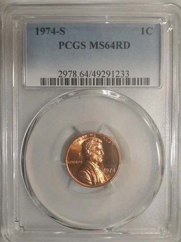 1974 S  Lincoln Cent  PCGS MS64 RD