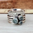 Handmade Aquamarine 925 Sterling Silver Spinner Ring: Anxiety Thumb Rin All Size