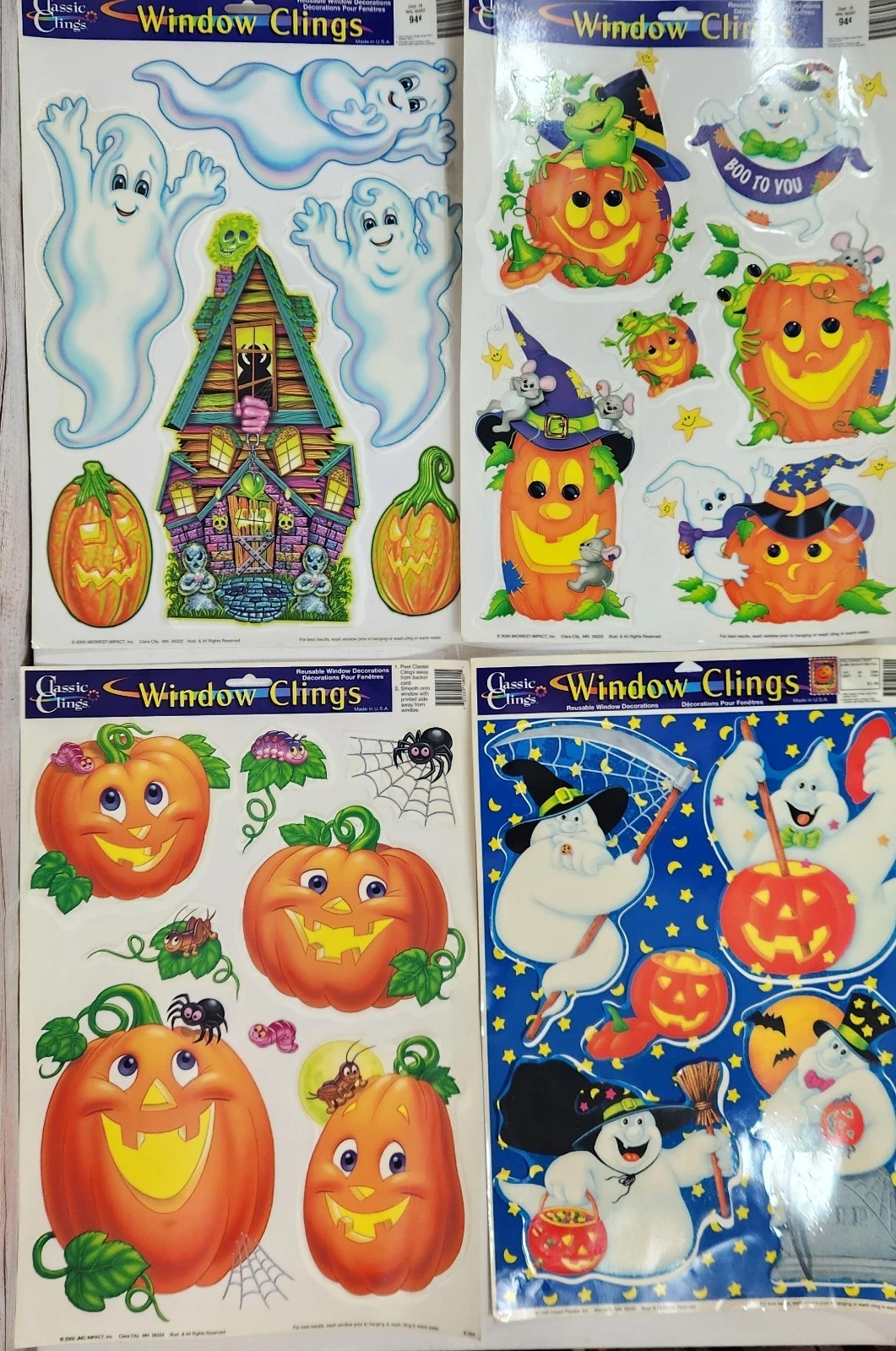 Vintage 4 Classic Clings Halloween Window Ghosts Haunted House Pumpkins Jack