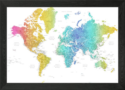 Gradient world map Framed Wall Art Poster Canvas Print Picture