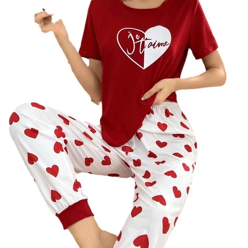Womens Pajamas Set Lounge Set Short Sleeve Pjs Joggers Pants Sleepwear 2 Piece - Bild 21 von 23