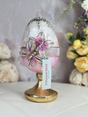 12  Capiz Jeweled Embellished 3D Butterfly Pedestal Easter Egg NEW