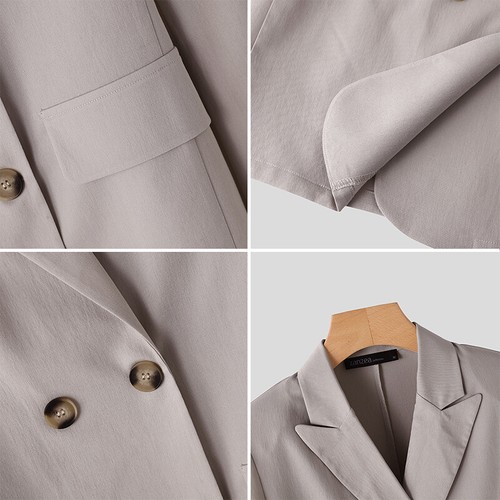 Womens Formal Plain Blazer Jackets Double Breasted OL Office Business Overcoats - Picture 11 of 15