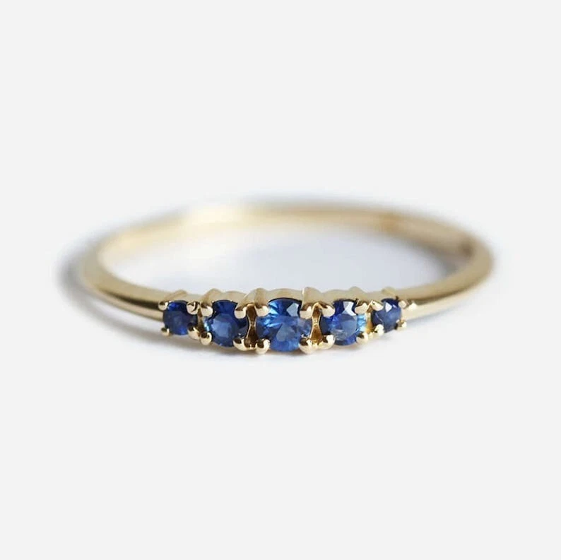 Blue Sapphire Gemstone 10K Gold Plated Ring Handmade Women Ring Gift For Her - Image 2 of 4