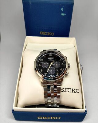 Seiko V175-0DX0 Chronograph Stainless Steel Date Box Solar Mens