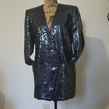 Nwot Escada Formal Sequin Blue Black Jacket Blazer