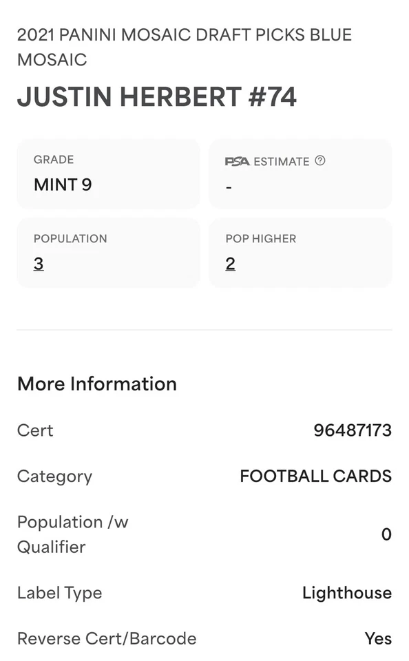 PSA- 10/75 Jersey Match- POP 3- 2021 Mosaic Draft Picks -Blue- Justin Herbert - Image 4 of 4