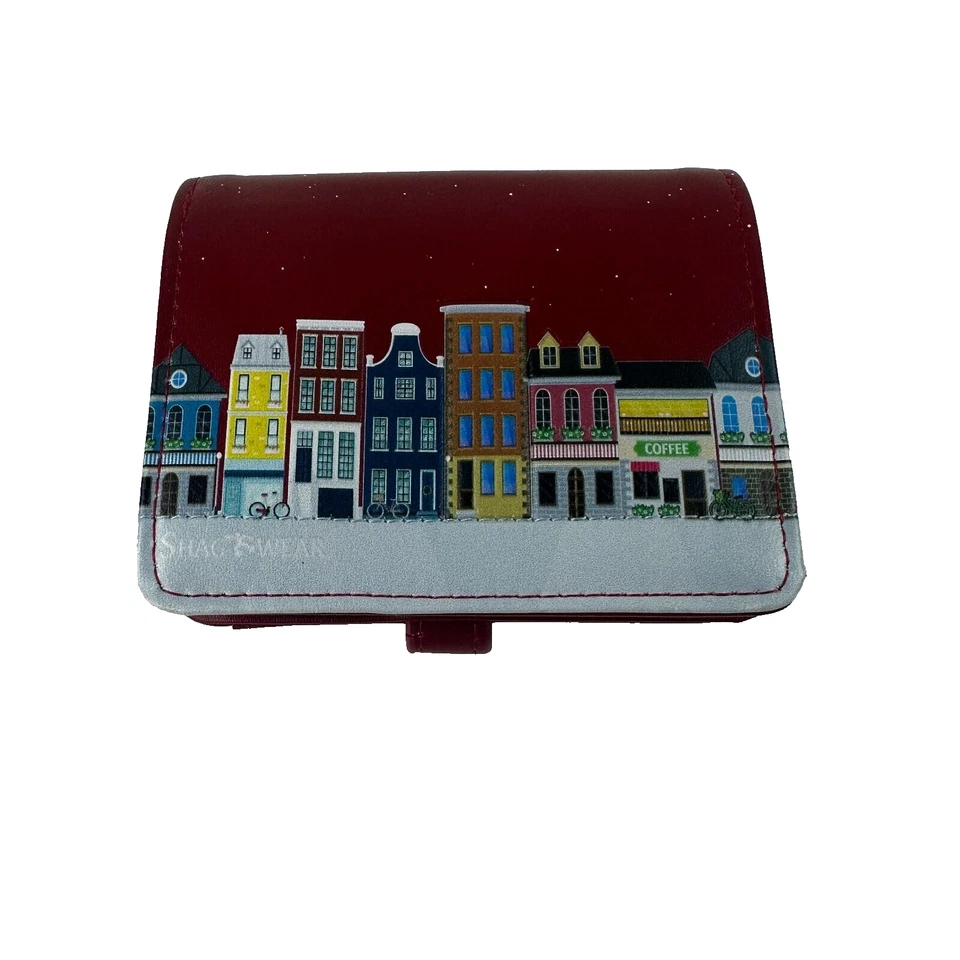 Carteira feminina Shagwear couro sintético pequena com zíper arte cidade velha vermelha - Imagem 2 de 4