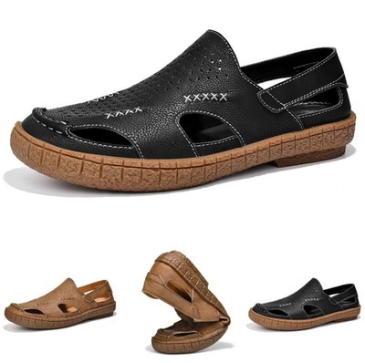 Summer Mens Flats Beach Sandals Shoes Closed Toe Soft Walking Comfy Slip on 46 L | eBay