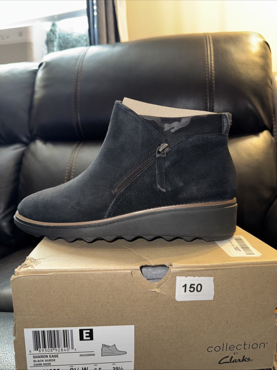 yk Clarks Sharon Spring Boots Womens Size 6.5 W Black Suede Ankle