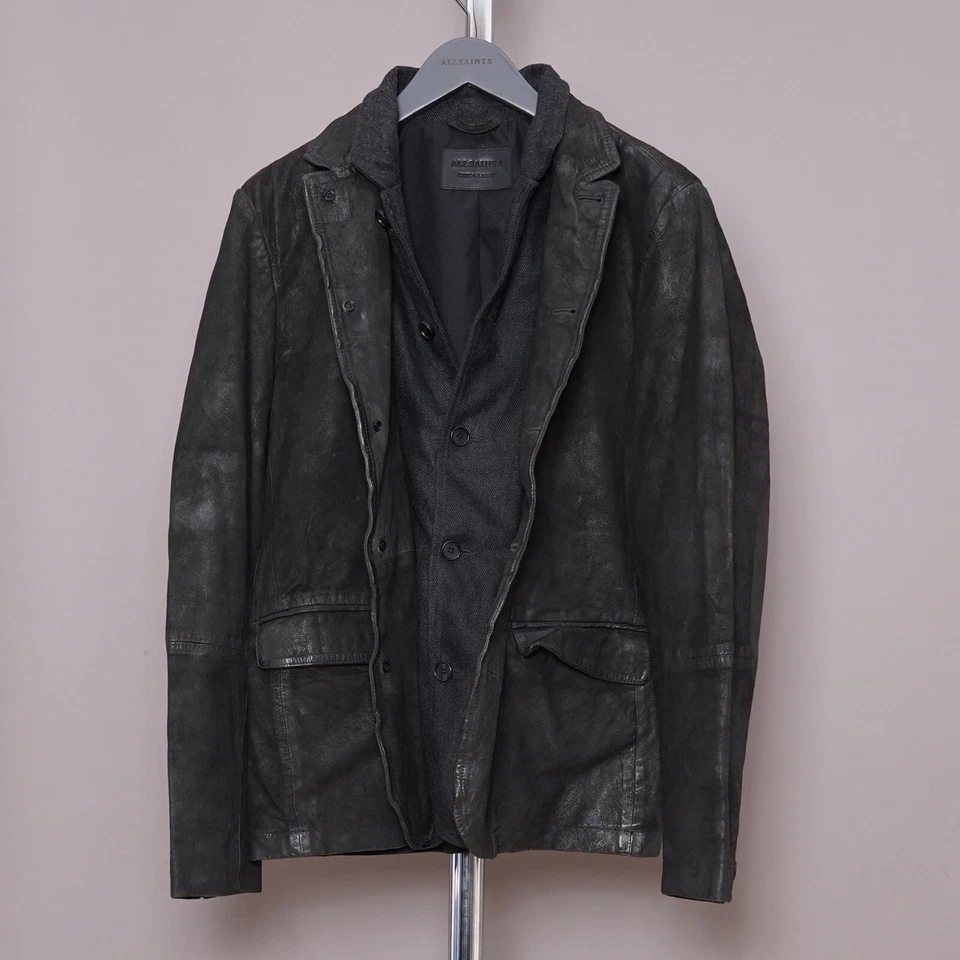 ALL SAINTS Leather Blazer Jacket EXTRA LARGE Mens Suede XL Waxed Movie SURVEY - Image 3 of 4
