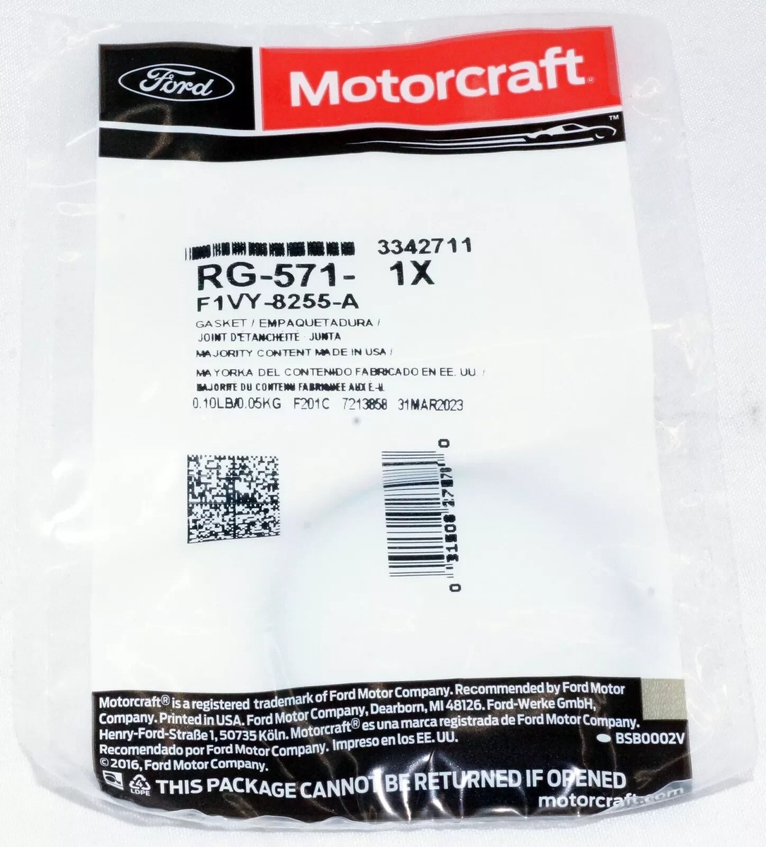 ONE 1x Genuine OEM Motorcraft RG-571 Engine Coolant Outlet Gasket