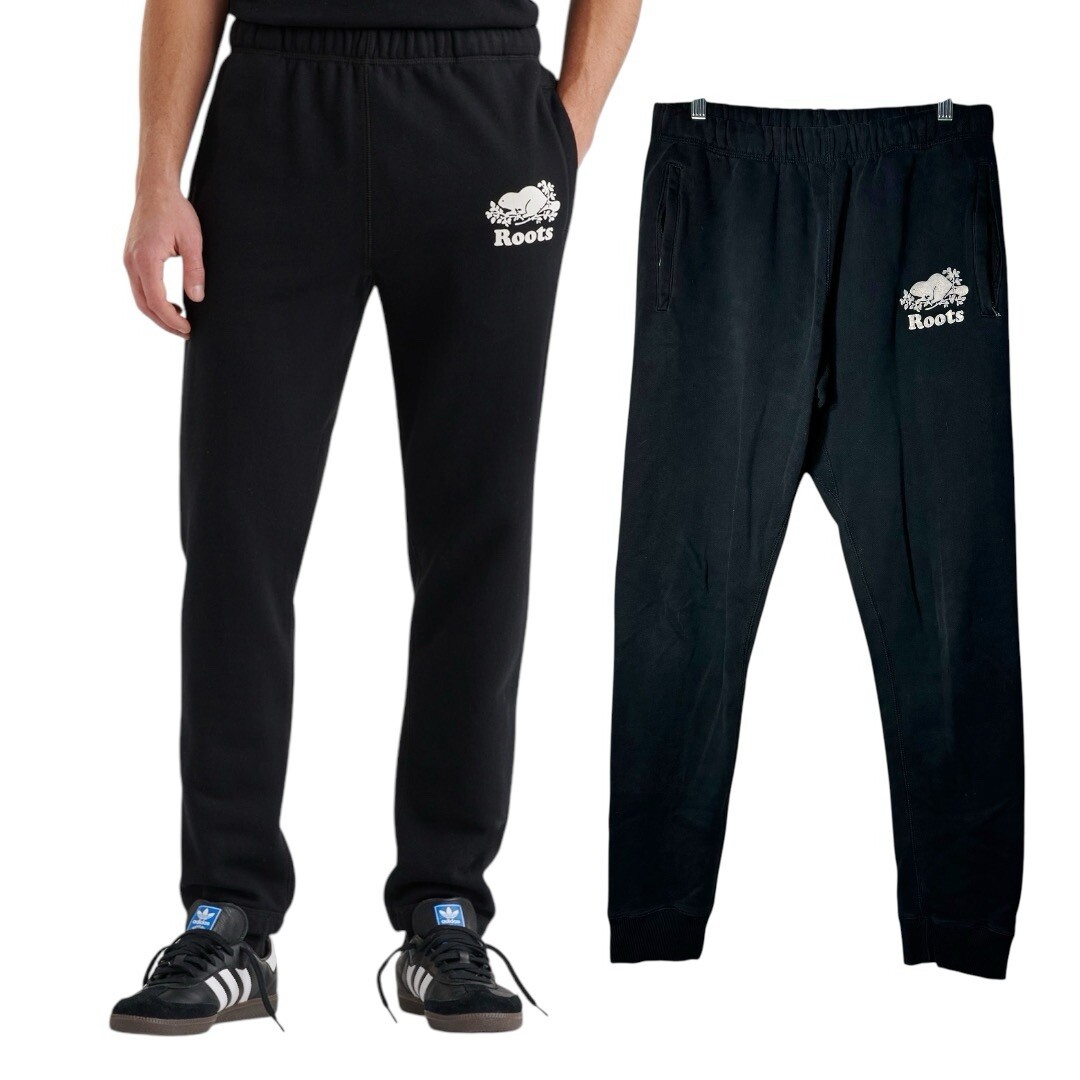 Roots Canada Organic Park Jogger Sweatpants Black Men Size Medium Casual Relaxed