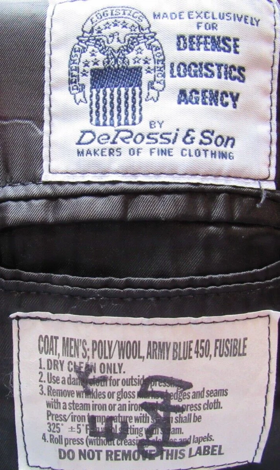 US Army men's Dress Blue Uniform Jacket Coat sz 38 LC Derossi & Son PV2 Enlisted - Image 4 of 4