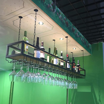 Ceiling Wine Glass Rack - Hanging Wine Rack with Glass Holder and Shelf, Height