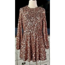 NWT New $148 Anthropologie Rose Pink Balloon Sleeve Sequined Mini Dress XS