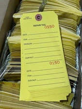 1000 ULINE 2-Part Repair Tags - #8, Pre-wired, Yellow, Consecutively Numbered