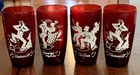 4 Vintage Anchor Hocking Ruby Red Glass Tumblers/Glasses Square Dancers
