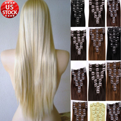 Real Grade AAAAA Clip In Remy Human Hair Extensions Full Head 7 Pcs US Seller R4