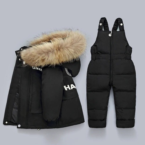 Down Coat Jacket Jumpsuit Kids Down 2pcs Winter Outfit Warm Baby Overalls Sets - Picture 3 of 43
