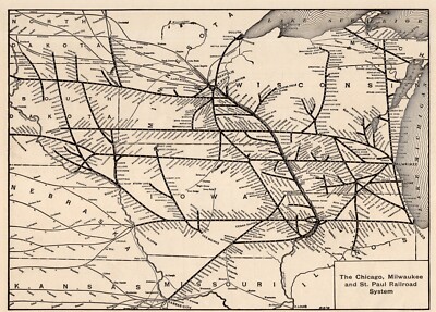 1906 Antique Chicago Milwaukee St Paul Railroad Map Vintage Railway Map #1908