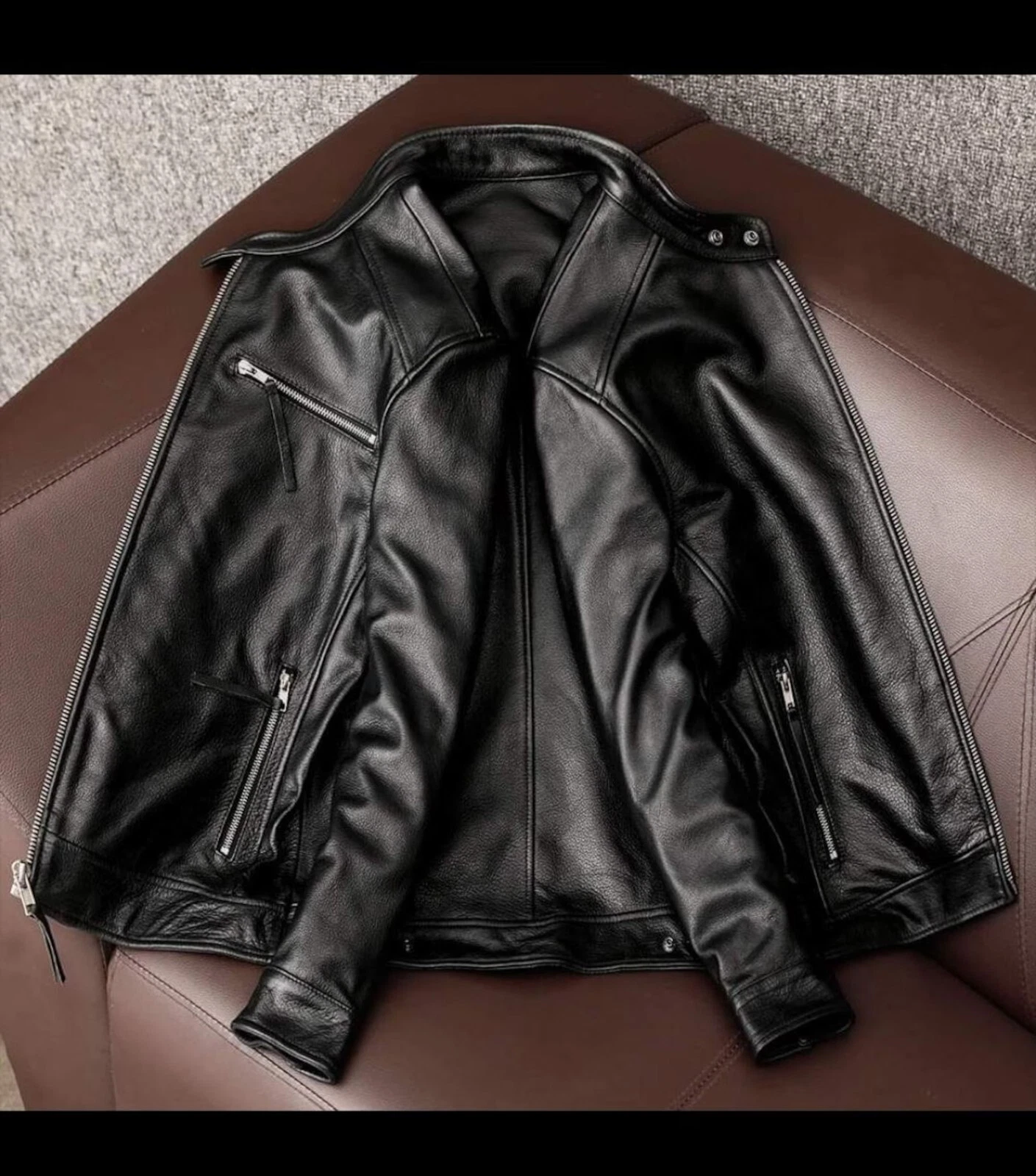 Handcrafted Black Leather Motorcycle Jacket for Men | Slim Fit Custom Vintage