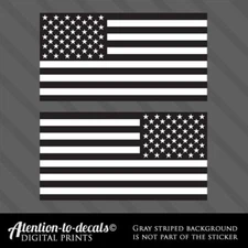 2x Black and white flags sticker mirrored decal patriot American veteran USA