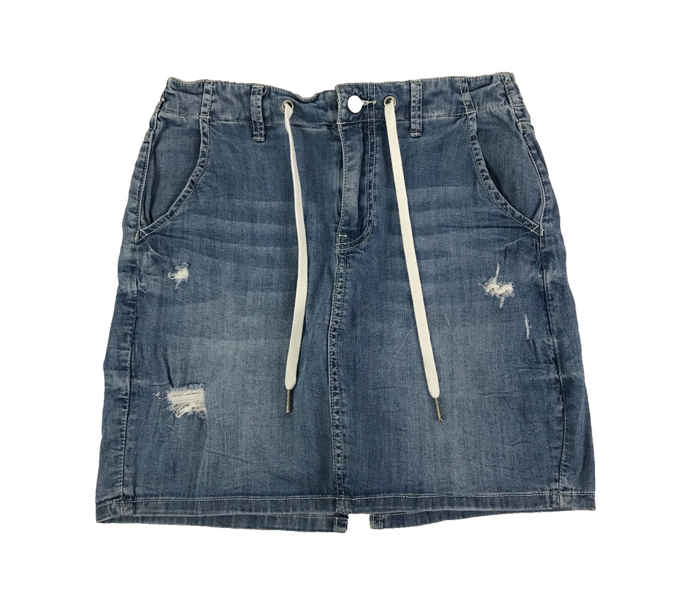 Just Jeans Skirt Blue Size 8 Pencil Short Drawstring Waist Distressed Lightweigh