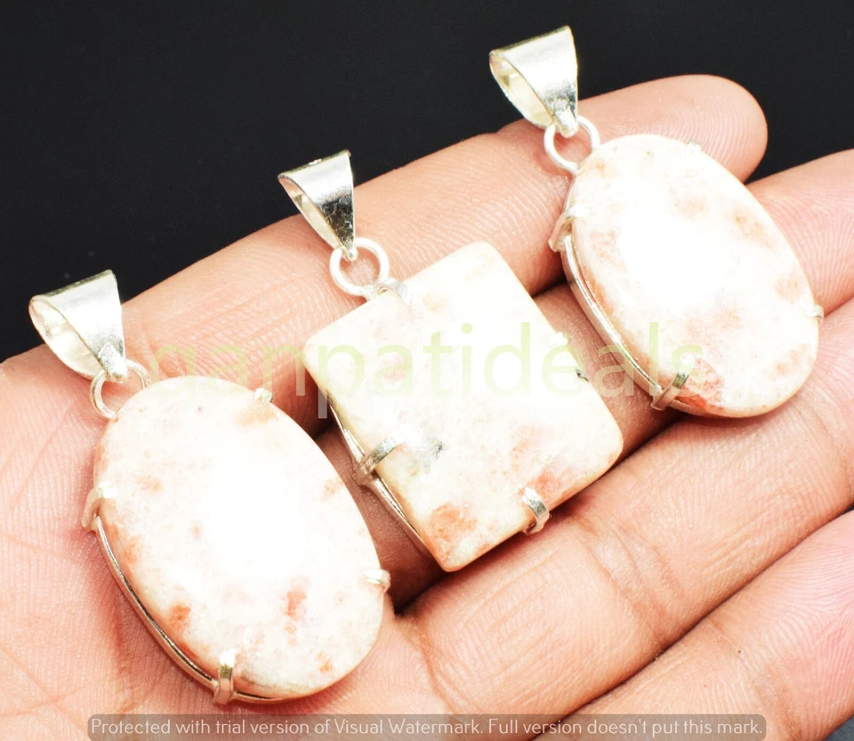 ¡Venta a granel! Lote al por mayor de colgantes de piedras preciosas de piedra solar enchapados en plata 925 Foto 3 de 4