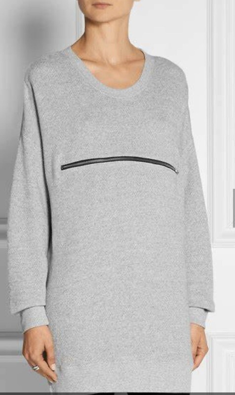 R13 Long Grey Sweatshirt With Front Zipper Pocket Detail S