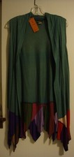 Kathmandu Imports Boho Green Multi Open Waterfall Front Sleeveless Long Vest S-m