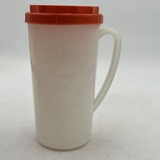 VTG TANG 1-1/2 Quart Sheer Plastic Drink Pitcher Orange Lid Tupperware Style