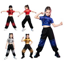 Girls Streetwear Black Jogger Pants Dance Suit Streetwear Style 2-Piece Set