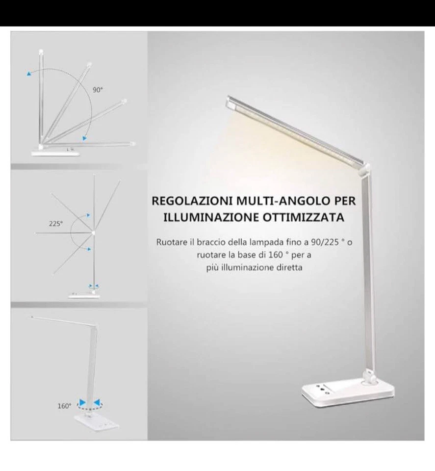 Lámpara de Mesa Escritorio LED Plegable Escritorio Lectura Dormitorio Oficina Lámparas Accesorios Negro Foto 2 de 4