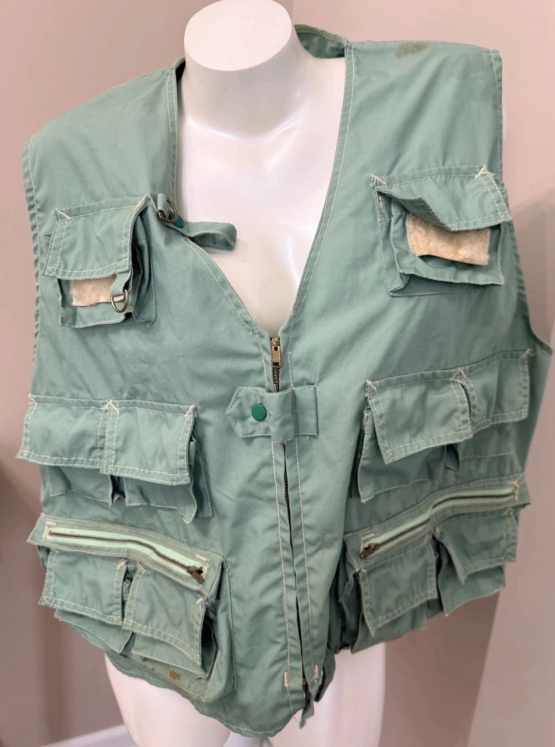 Vintage 70’s World Famous Fishing Angler Utility Vest Sanforized Snap-Zip Mens L