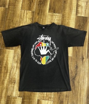 Vintage 90s Stussy One World One Love T Shirt L USA Made Africa
