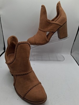 Women Sz 9m Mata Viola-1 Tan Cut Out Block 3'' Heel Leather Upper,Insole 