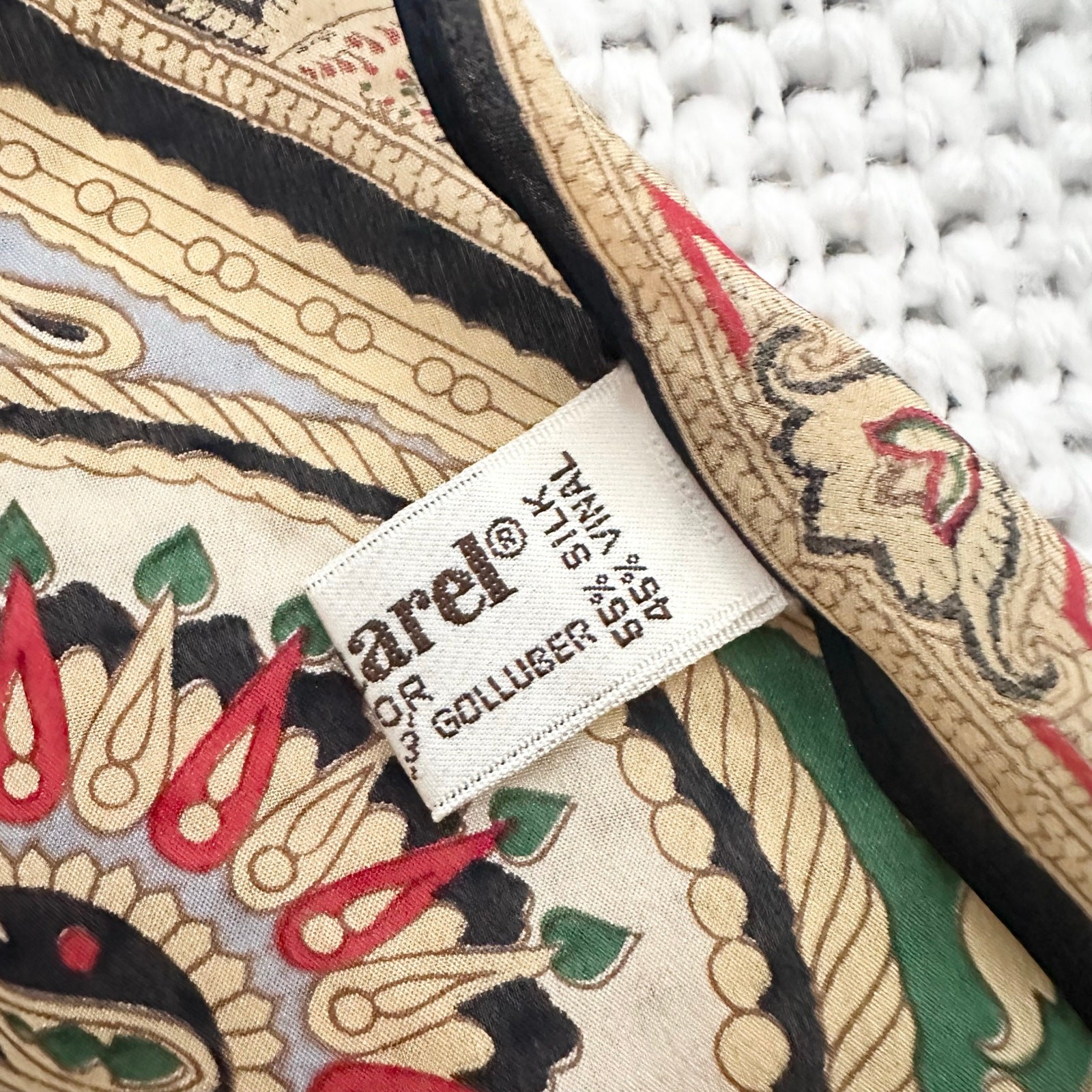 Cacharel Black Gold Silk Blend Regency Luxury Tapestry Print Long Vintage Scarf