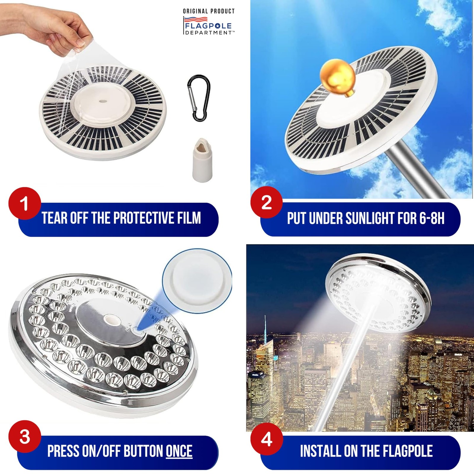 Solar Flag Pole Light - 48 LEDs, 14-Hour Runtime, Waterproof, Auto ON/OFF