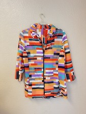 IC By Connie K Colorful Mesh Full Zip 3/4 Sleeve Stand up Collar Sz M