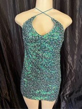 Lulu's Teal Sequin Halter Mini Dress