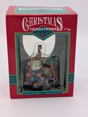 Vintage 90s Lustre Fame Christmas Traditions Mouse on Ski Lift Ornament MIB