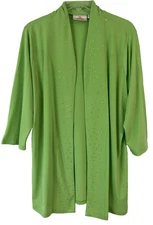 Quacker Factory Rhinestone Cardigan Sz L Green 3/4 Sleeve A224442 Women CB39E