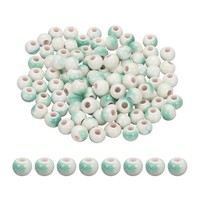 FüR 100 Stk. 8Mm Runde Keramikperlen, Eisblau-Weiß