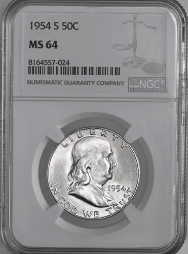 1954-S  50C FRANKLIN SILVER HALF DOLLAR  "SAN FRANCISCO"  NGC MS64 #8164568-024
