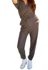 In The Style - Dark Grey short sleeves Jumpsuit -Ribbed Knit - New With Tags